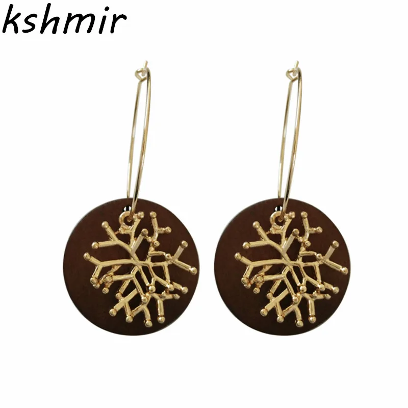 

2018 South Korea fashion round wood earrings Retro eardrop personality Metal bearings female boutique wholesale earrings