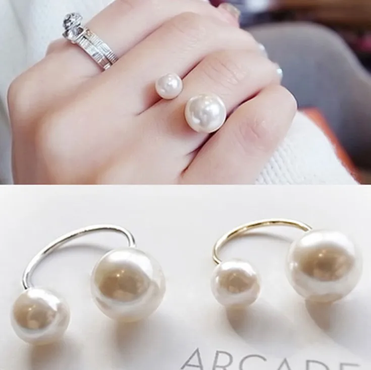 

1Pc Hot New fashion simulated pearl open rings for women gold color jewelry bijoux Size Adjustable cute gift white colors