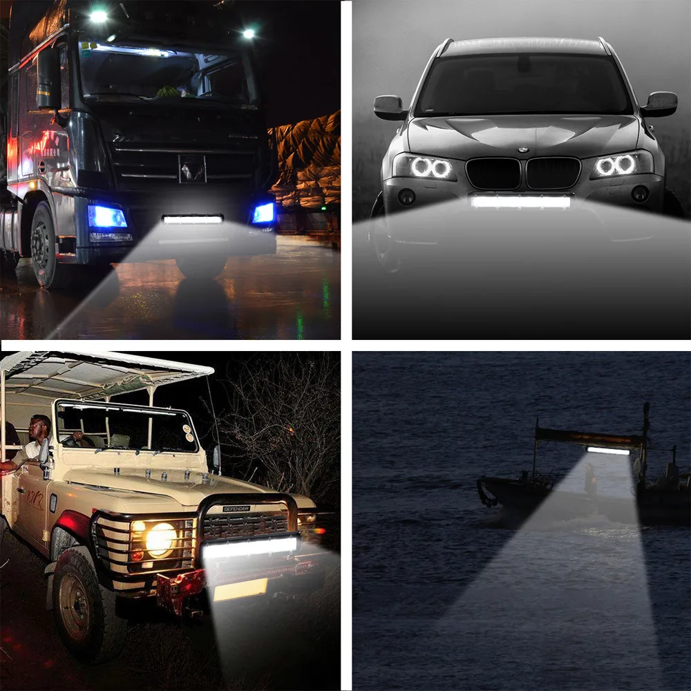

8inch 60W Long Bar Work Light LED Spotlight Flood Spot SUV Boat Driving Lamp Bulb For Offroad Vehicle Car Strip Light