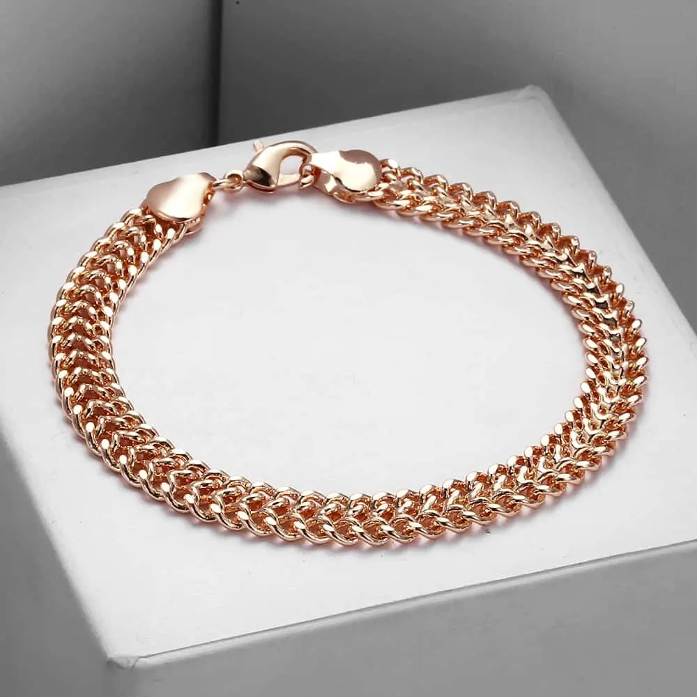

7.5mm Mens Womens Bracelet 585 Rose Gold Filled Double Curb Cuban Weaving Bismark Bracelet Jewelry CB06