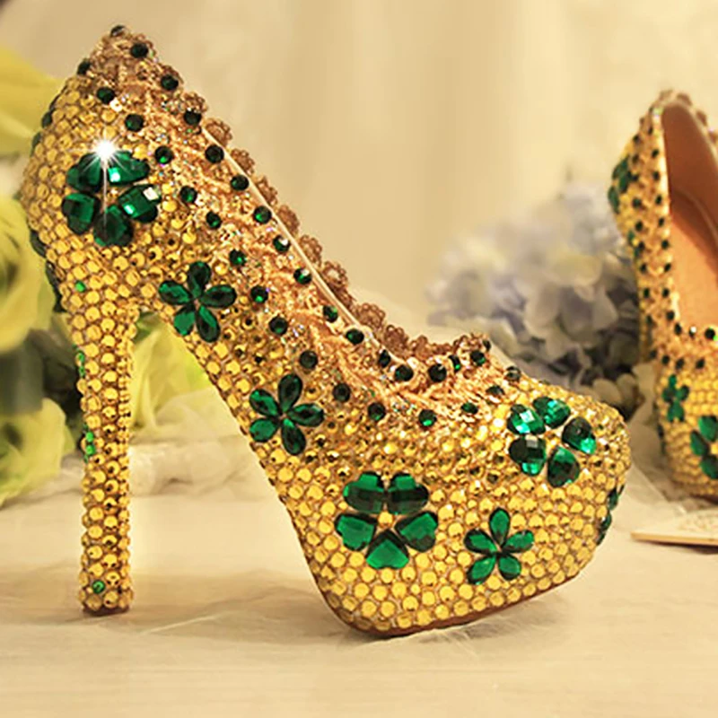 gold crystal shoes