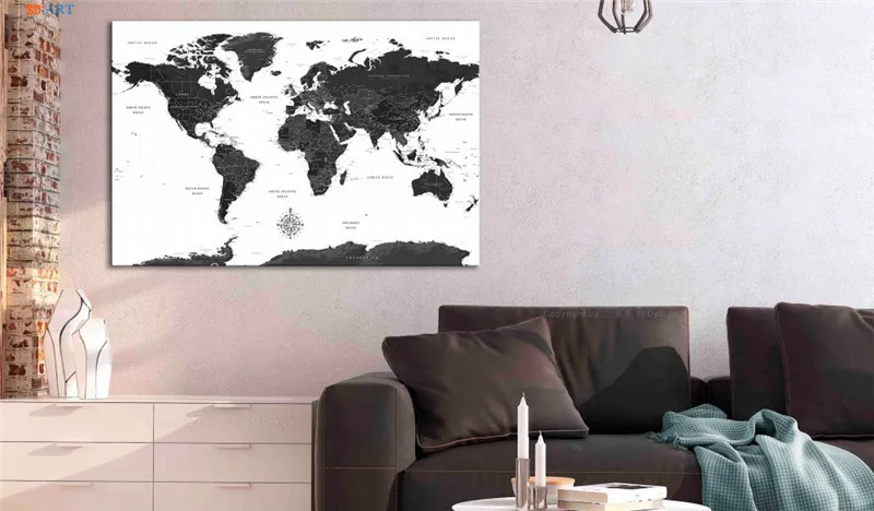 Modern Art Black and White World Map Canvas Painting Wall Art Posters and Prints Wall Picture Home Office Decor Modern Art Black and White World Map Canvas Painting Wall Art Posters and Prints Wall Picture Home Office Decor