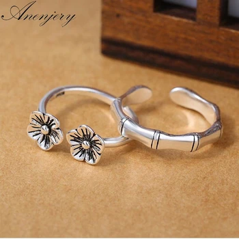 

Anenjery Vintage Fashion Couple Rings Plum Flower Bamboo Opening Rings 925 Sterling Thai Silver Jewelry anillos S-R258