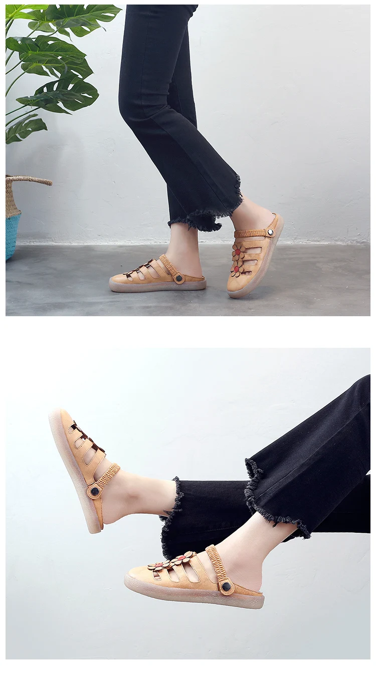 PEIPAH телячья кожа, сделано вручную Для женщин шлёпанцы для женщин прозрачная Летняя обувь в стиле ретро; Туфли-сабо; женская обувь; женские сланцы; Босоножки
