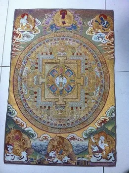 

Golden silk embroidery Buddha Thangka exorcism KF wealth in Tibet and Nepal