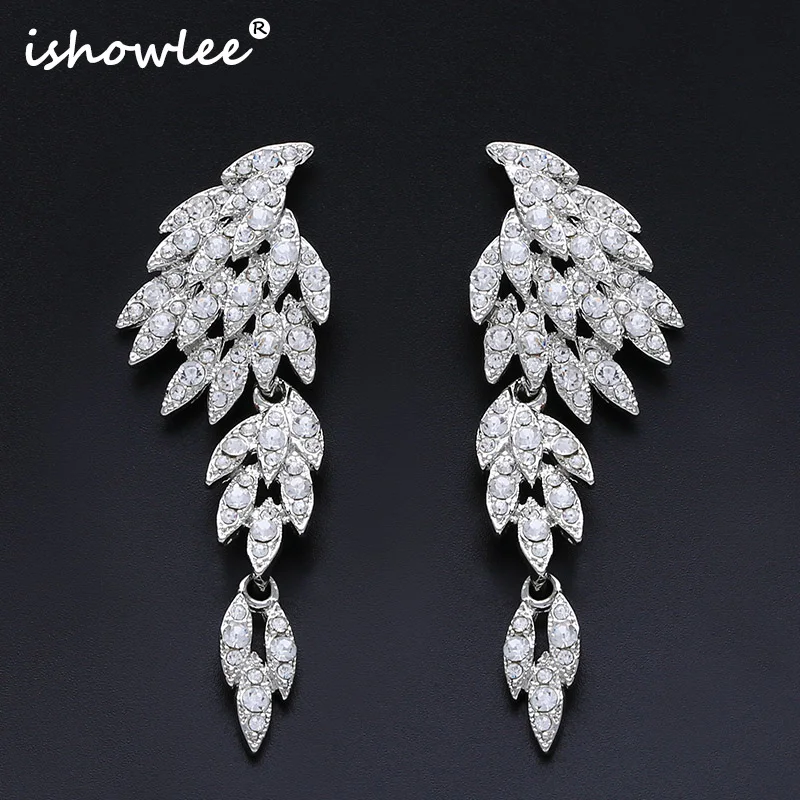 

ISHOWLEE Big Angle Wings Drop Earrings Crystal Silver Rhinestones 2019 Women's Earrings Wedding Pendientes Luxury Jewelry esh15