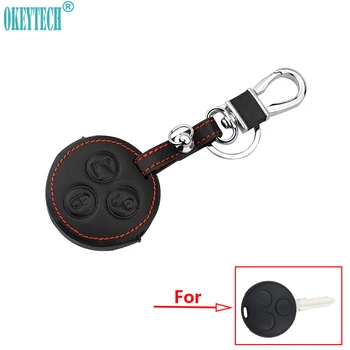 

OkeyTeach Car Styling Leather Car Keychain Key Fob Case Cover 3 Buttons For Mercedes Benz Smart Fortwo Forfour City Roadst
