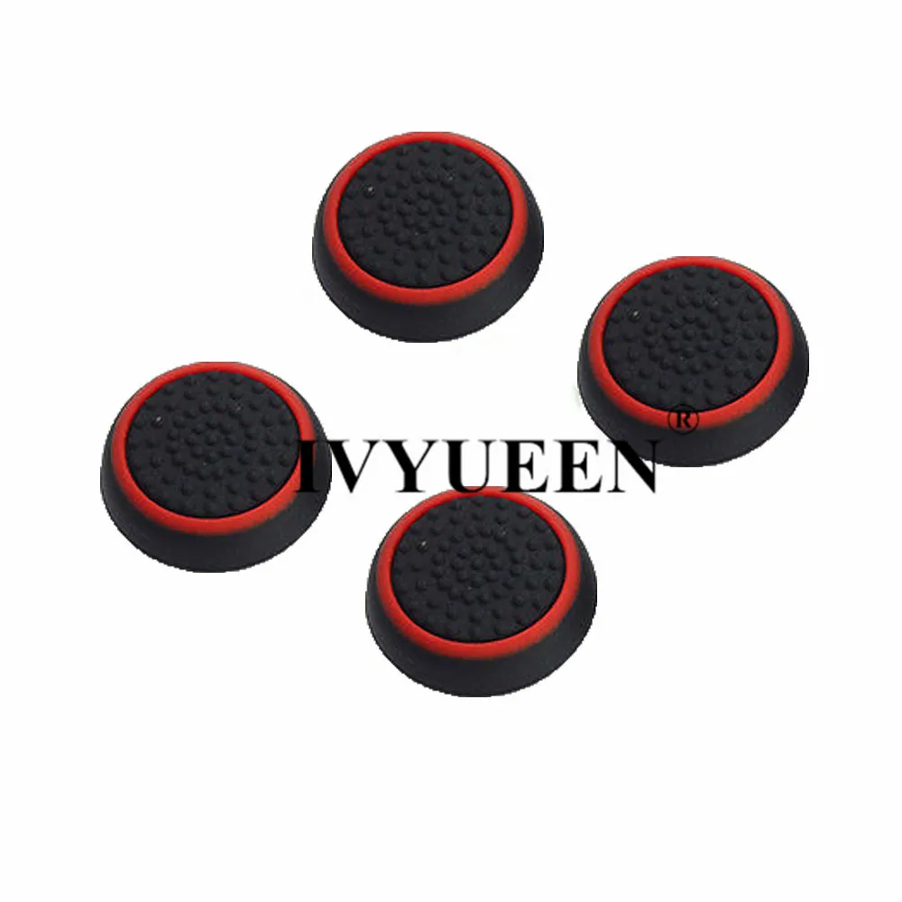 4 black red Caps IVYUEEN силиконовый чехол для Игровые приставки 4 Dualshock 4 PS4 Pro Slim контроллер кожного покрова с джойстиками ручки Thumbsticks шапки - Цвет: 4 black red Caps
