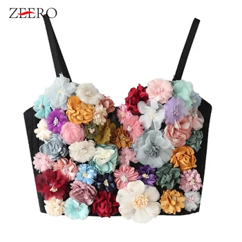 

Female Appligues Slip Vest Camis Bustier Top Female Sweet Slim Bra Wrap Crop Tops 2019 Women Sexy Flowers Spliced Bust Bra 2019