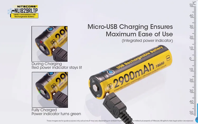 NITECORE NL1829RLTP Cold Resistant 2900mAh 5A 18650 USB Direct Charging Li-ion Battery in Low Temperature Environments-40C