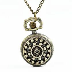 Vintage Gold Palace Pocket Watches Shine Cute Necklace Girls Antique Flower Watch Best Gift