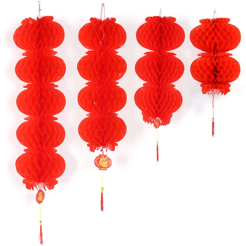 Китайский Свадебный Декоративный Красный Соты пластиковые бумажные фонари Chinatown Wish богатство Сад Открытый Декор струна Декоративная гирлянда