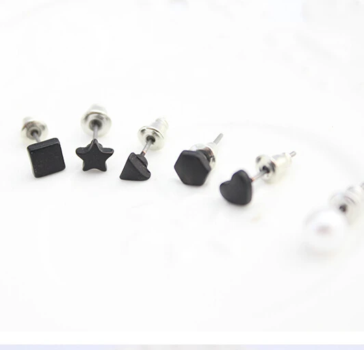 

Timlee E117 Free shipping Cute Punk Triangle Star Imitation Pearl Stud Earrings set ,3pairs/set