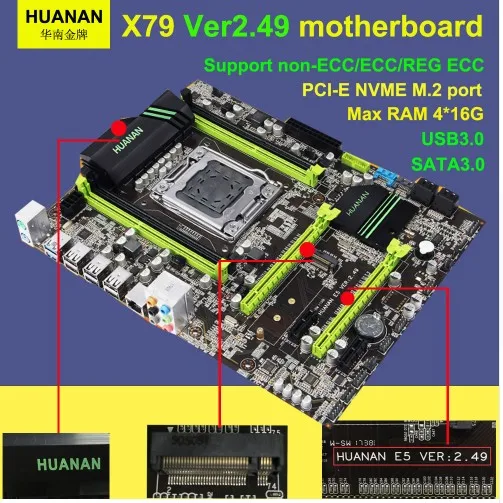 Материнская плата huananzhi X79 V2.49 LGA2011 модель Turbo ATX USB3.0 SATA3 PCI E NVME M.2 SSD поддержка памяти