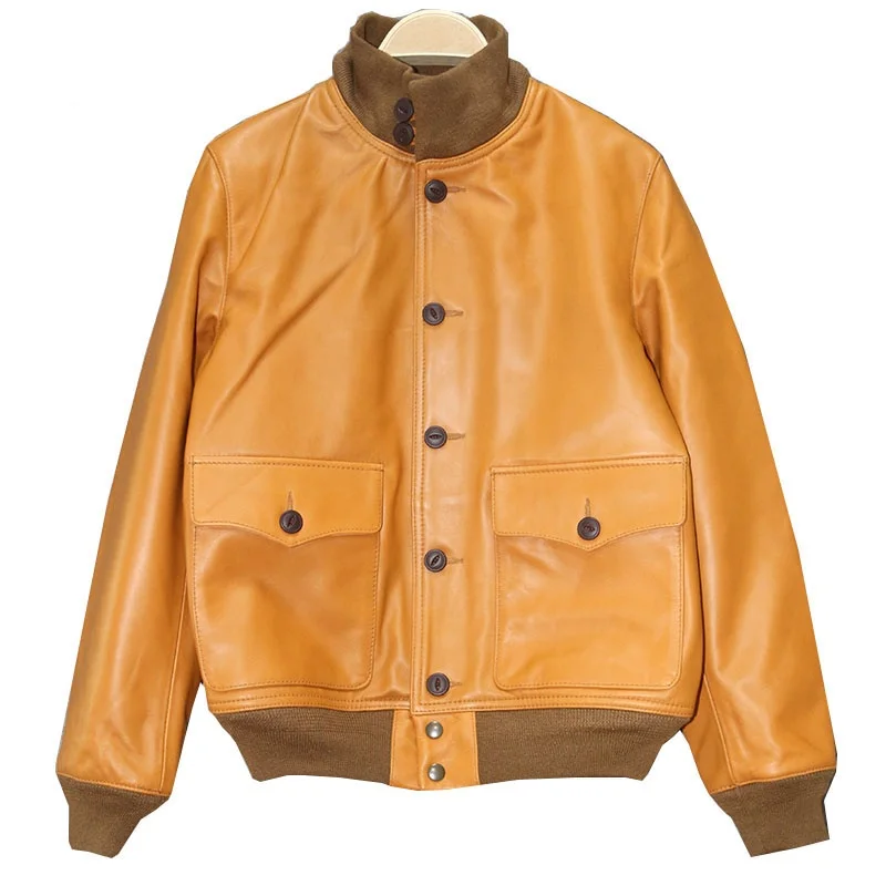 DHL Free shipping.classic style mens leather jacket, vintage cowhide