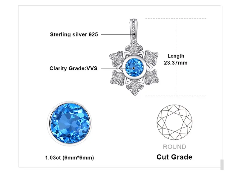 Ювелирный дворец Снежинка 1.1ct подлинный синий топаз кулон 925 Серебро кулон подарок для женщин не содержит цепи Горячий