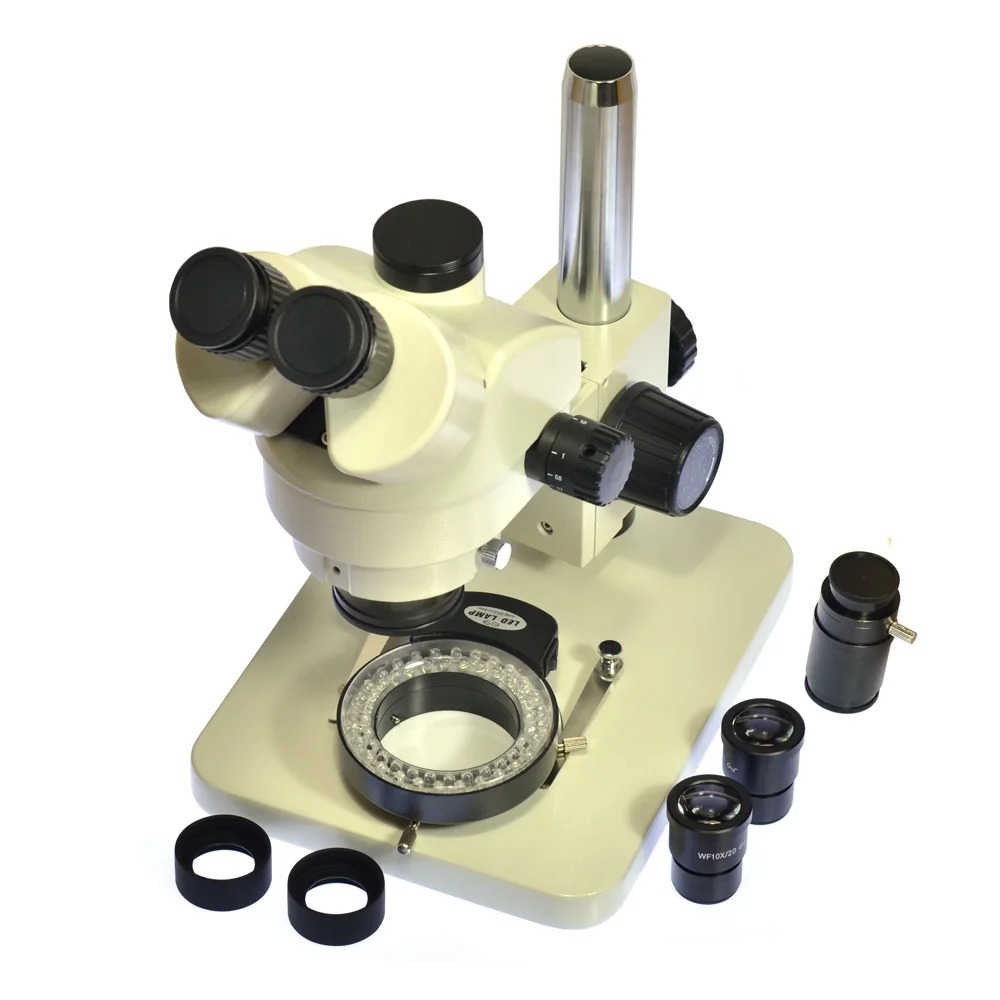 Инспекционный зум 7X-45X Тринокулярный Стерео микроскоп тринокулярный визуальный+ 56 светодиодный светильник+ окуляр WF10X20+ C адаптер для лабораторной PCB