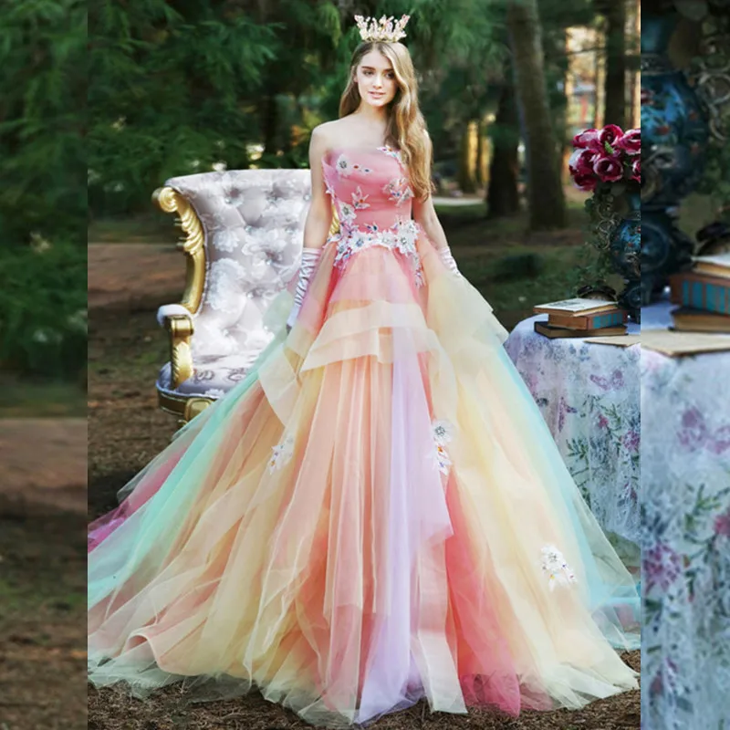 Robe de mariage Новое весеннее сексуальное кружевное роскошное бальное платье без бретелек из тюля цветное свадебное платье vestido de noiva