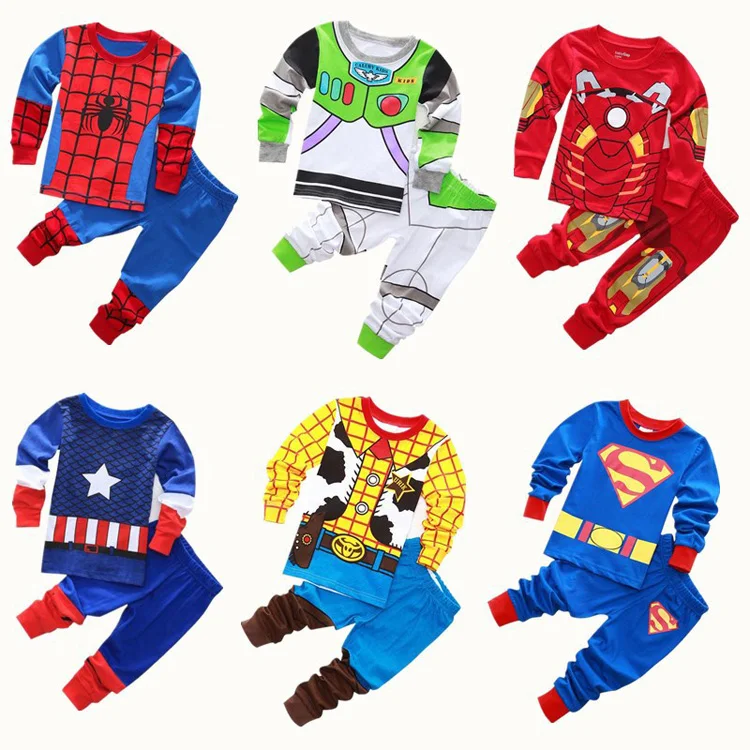 Одежда для маленьких мальчиков Детский пижамный комплект из 2 предметов с длинными рукавами, Детская Хлопковая пижама спайдермена, пижама для мальчиков с изображением Железного человека, пижама для мальчиков