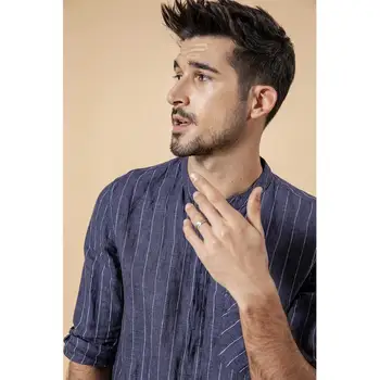 Casual Linen Striped Three Quarter Sleeve Shirt 1