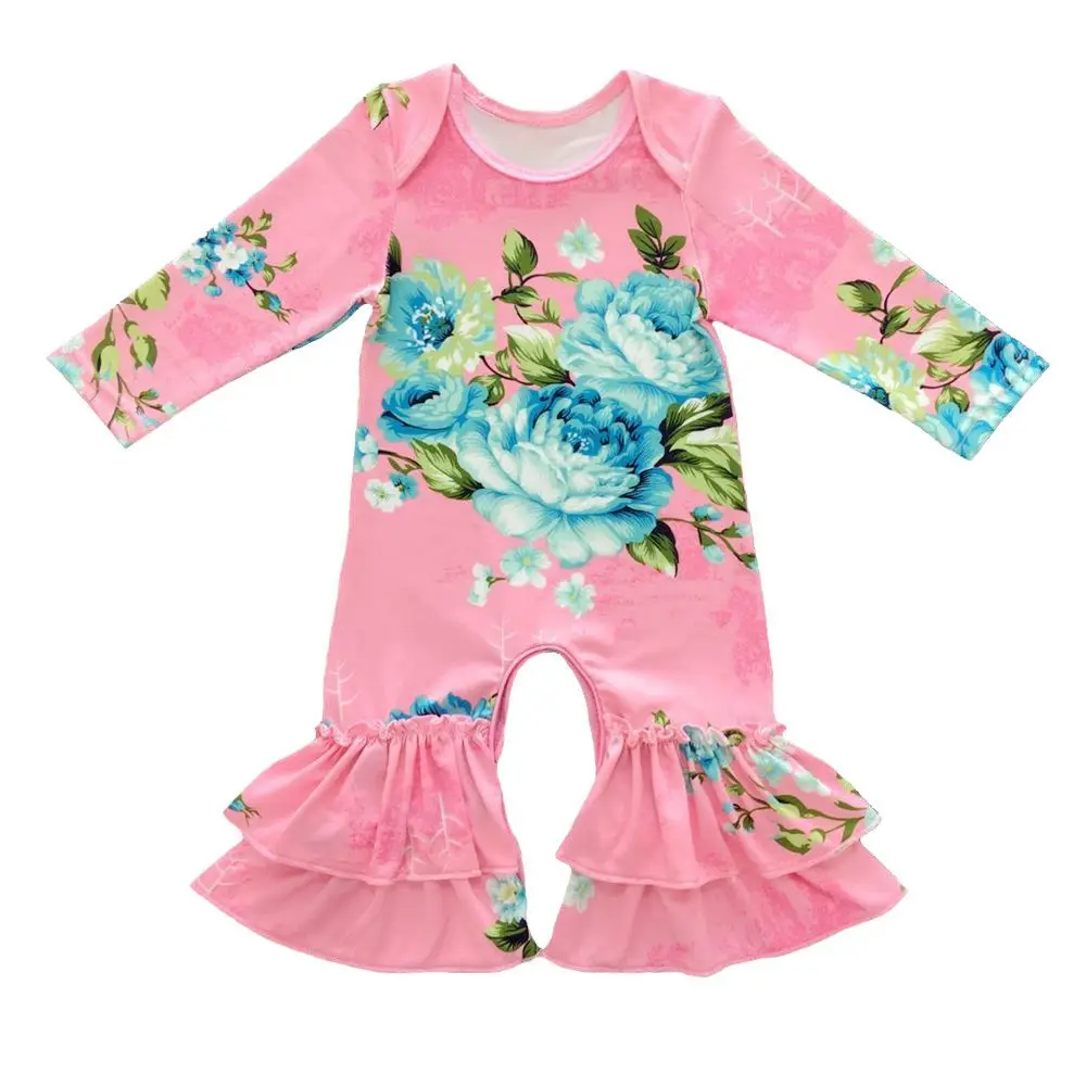 Изысканная одежда для малышей, детские комбинезоны с оборками, комбинезон с оборками и цветочным принтом, платья с длинными рукавами и цветочным принтом для сестер