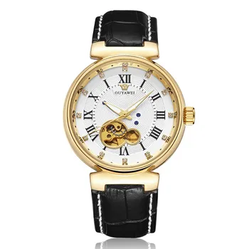 

HOT OUYAWEI Mechanical Men's Watch Skeleton Wristwatch Watches Leather Watchband Relogio Masculino Luxury Fashion Casual Watch