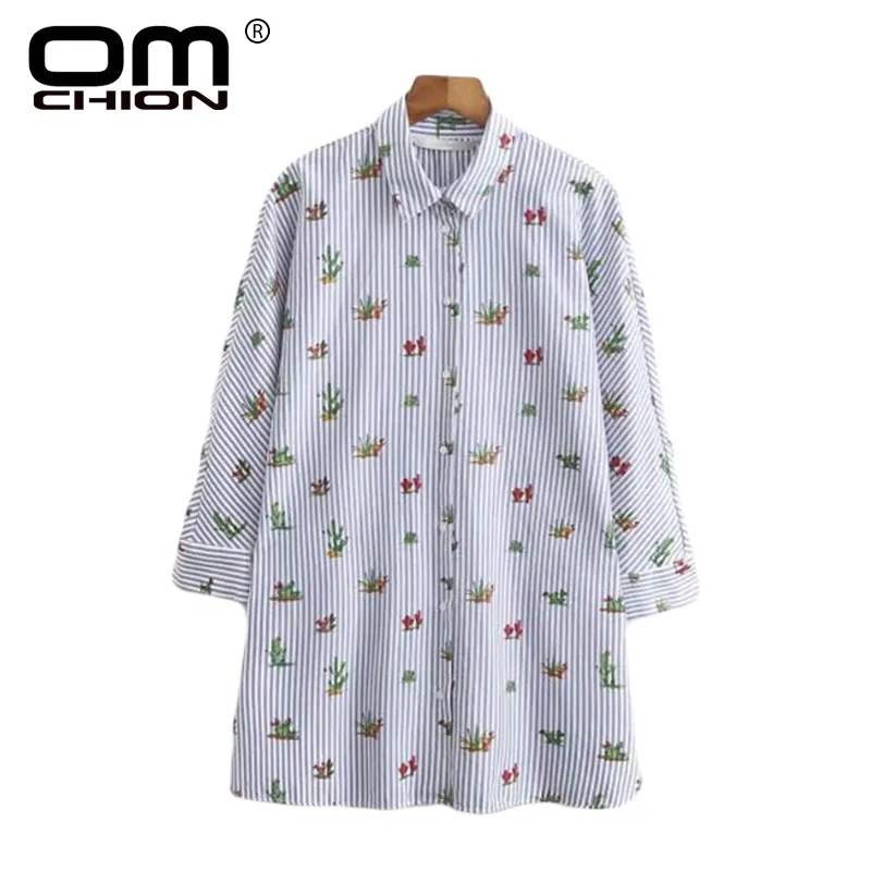 OMCHION קקטוס Blusa דה רנדה שרוול ארוך חולצה מודפסת נשים חולצה מזדמן חולצות להנמיך צווארון ארוך 2017 ספרד TS133