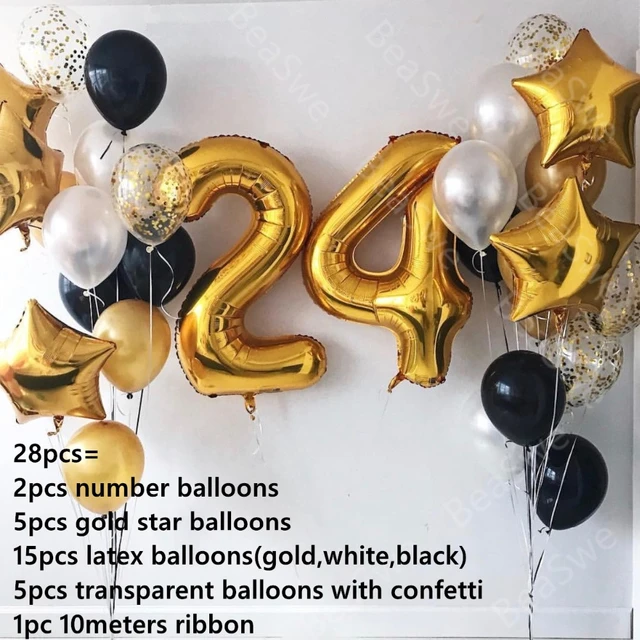 Ballons de grande taille 40 32, 28 pièces/lot, en aluminium, chiffres 24,  confettis transparents en latex doré, décor de fête d'anniversaire