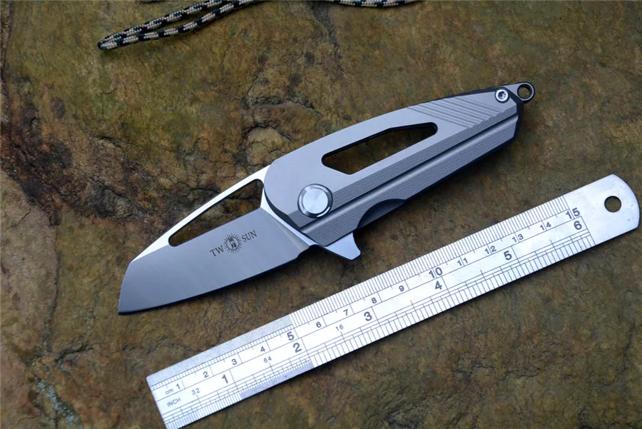 

TS08 Two Sun Knife Fold D2 Satin Blade Titanium Handle Outdoor Camping Hunt Mini Pocket Knife EDC Tools