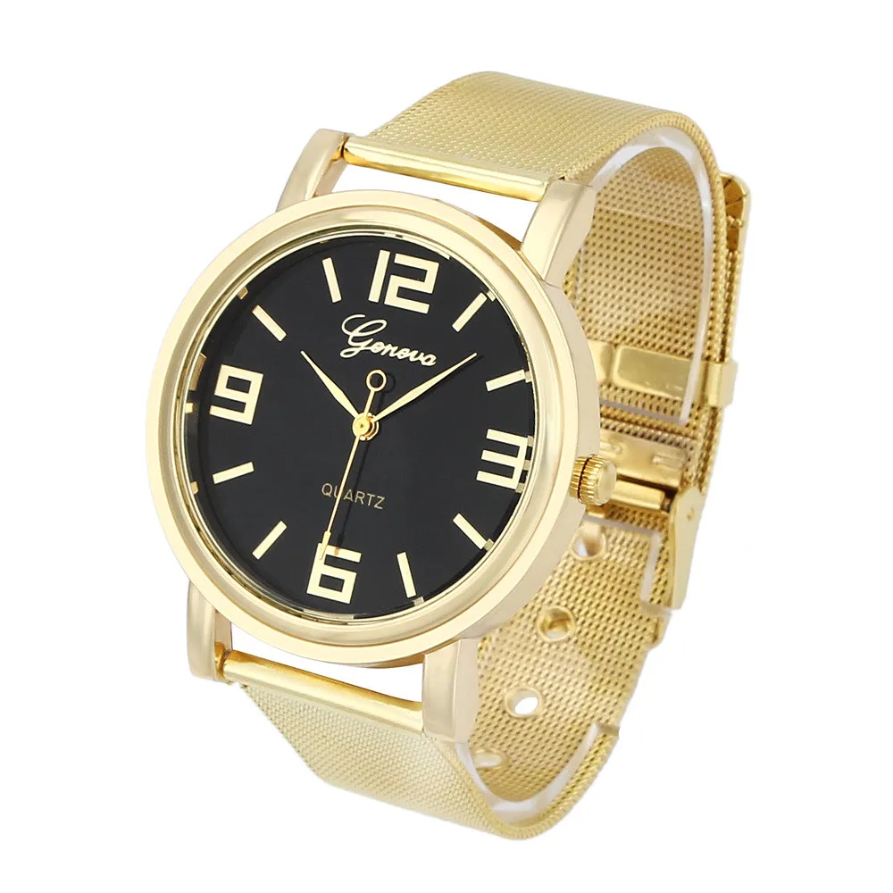 

Hot Selling 2019 Watch Women Black Dial Stainless Steel Mesh Design Ladies Wristwatch Clock Geneva Brand Relogio Feminino Mujer