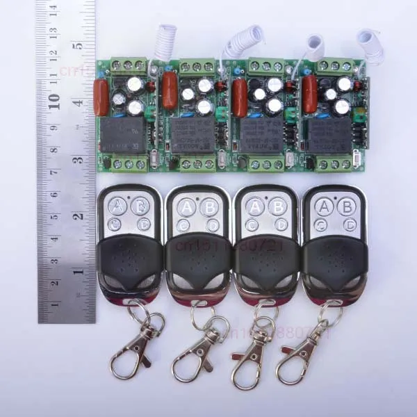 220V 1CH Wireless Power Switch System 4 Receiver&4Transmitter Remote Controller 10A output state is adjusted 