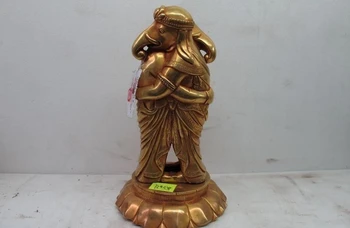 

Nepal 100% Pure Bronze 24K Gilt Two Elephant God of wealth Buddha Statue