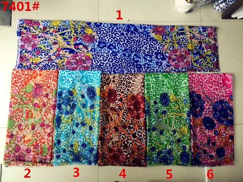 

145cm width printed soft chiffon fabric flowers pattern for scarf and headband LS-J7401