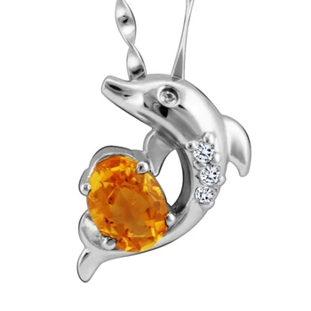 

Natural Citrine Pendant Necklace 925 Sterling silver Woman Fine Gem Jewelry Dolphin Girl Birthstone Valentine Gift SP0114C