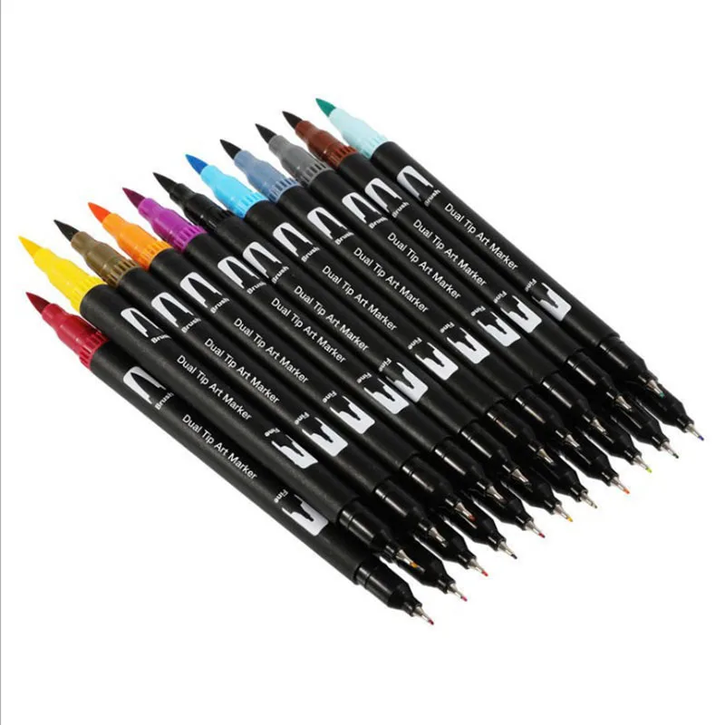 12/18/24/36/48/72/100PCS Colors FineLiner Dual Tip Brush Pens Drawing Painting Watercolor Art Marker Pens School Supplies