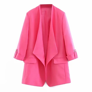 

Pink Women Twill Blazers 2019 Fashion Ladies Cardigan Suits Jackets Shawl Collar Female Blazer Coats Girls Feminine Tops sets