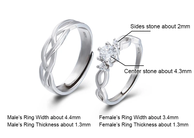 Винтажное обручальное кольцо пары набор колец Простые полые плетеные кольца с изменяемыми размерами 925 пробы Серебряное кольцо его и ее