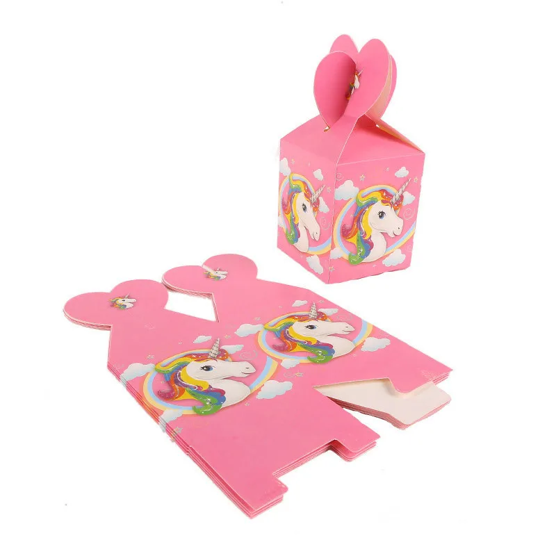 

6pcs/lot unicorn party Candy box wedding easter decoration disposable set baby shower girl boy party supplies Activity goods