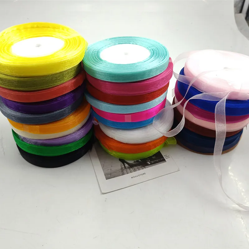 

10mm 50 yards/roll 45 meters beautiful silk yarn, transparent double-sided ribbon, for the wedding decoration hand-decorated wit