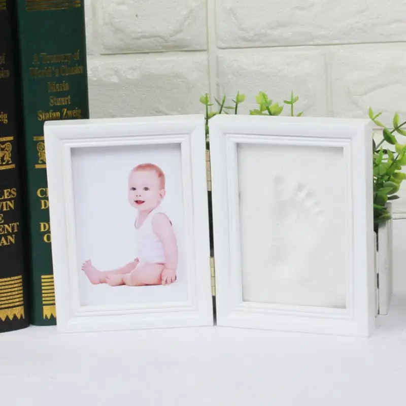 Folding DIY Hand Foot Print Pictures Display Souvenirs Commemorate Kids Growing Memory Baby Shower Gift Wood Photo Frame