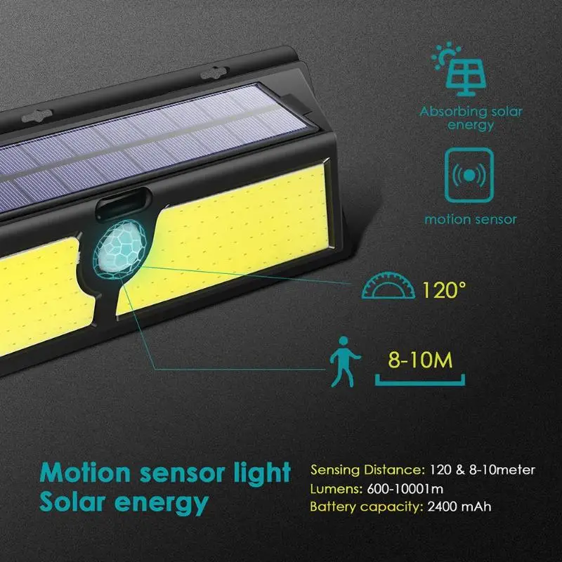 166COB светодиодный Солнечный движения Сенсор настенный светильник IP65 открытый сад лампа безопасности