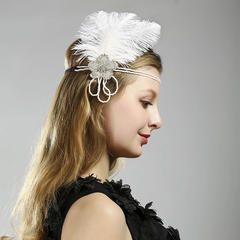 Us 6 35 15 Off Feather Tiaras Party Hair Accessories Crystal Headband Beaded Sequin Hairband Vintage Gatsby Headpiece Women Feather Jewelry In Hair