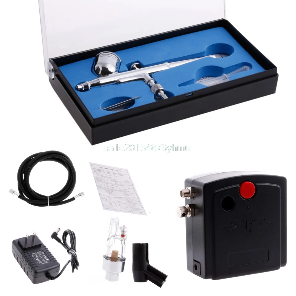 

Portable 100-250V Dual Action Gravity Feed Airbrush Air Compressor Kit T100K Better #L057# new hot
