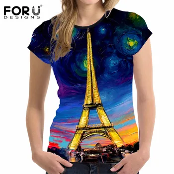 

FORUDESIGNS Fashion Eiffel Tower 3D Printing Women T Shirt Brand Design Summer Short Sleeve Tops Tee Shirt for Female Tshirts
