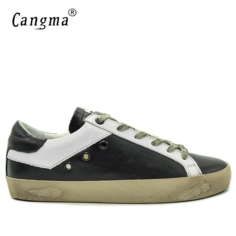 CANGMA/мужские кроссовки; Цвет черный, белый; Мужская обувь; повседневная мужская обувь в стиле ретро; кожаная мужская обувь; модная мужская обувь