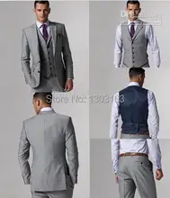 2016Design Slim Fit Side Slit Light Gray Two Buttons Notch Lapel Groom Tuxedos Men Suits Man Business Suit Jacket+Pants+Tie+Vest