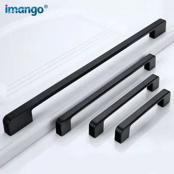 

96-320mm Kitchen Cabinet Handles Brushed Satin Nickel Cabinet Chest Bookcase Furniture Door Knobs Hole Center Hardware Black