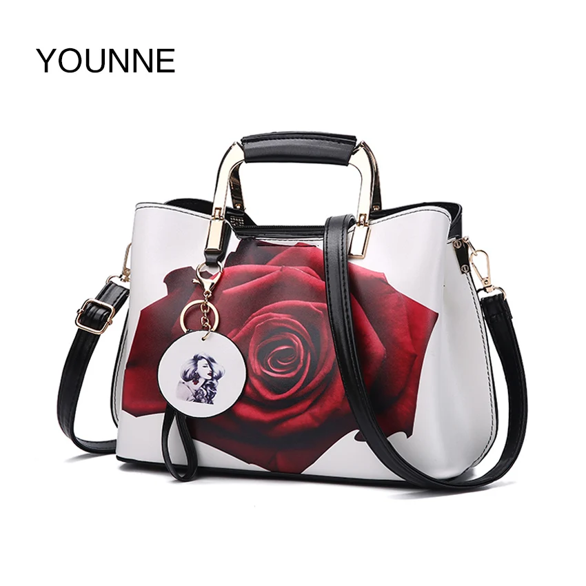 

YOUNNE Women Handbag Fashion Style Female Painted Shoulder Bags Flower Pattern Messenger Bags Top-handle Bag For Women 2019
