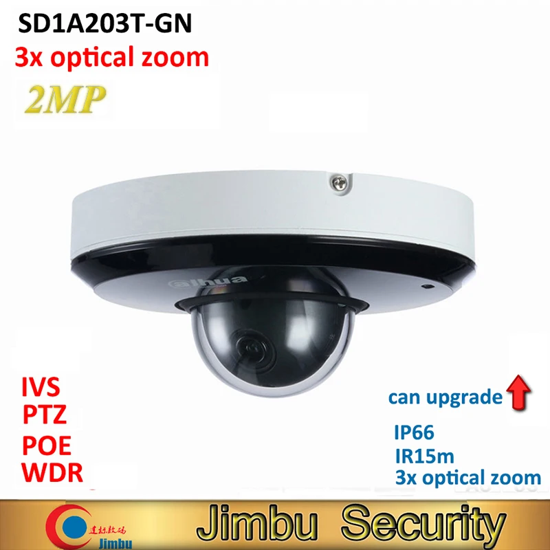 

Dahua 2MP PTZ IP Camera SD1A203T-GN 3x Starlight IR15m 1/2.8'' STARVI CMOS IVS PoE IP66 built in mic Micro SD card cctv camera