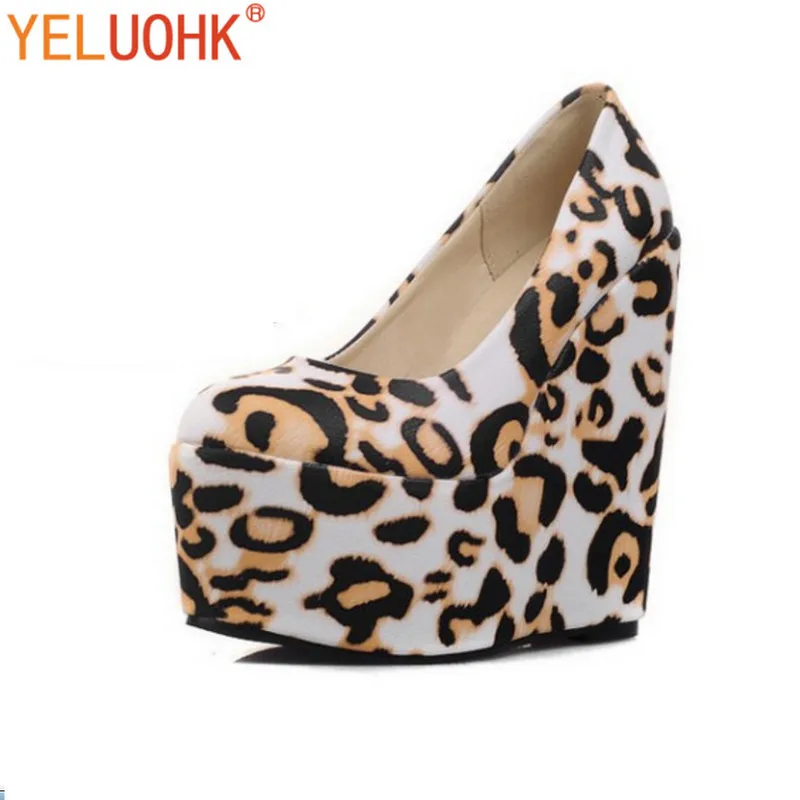 

32-43 Leopard Extreme High Heels Shoes Women Wedges Shoes Heels Women Autumn Shoes Platform